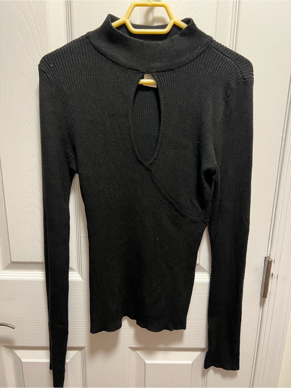 Planet Gold Black Ribbed Long Sleeve Top with Front Keyhole